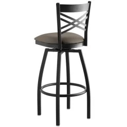 Lancaster Table & Seating Black Finish Cross Back Swivel Bar Stool With 2 1/2" Taupe Vinyl Padded Seat -Zown Shop 2293112