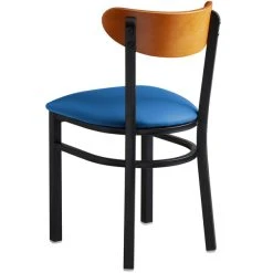 LT&S Boomerang Series Lancaster Table & Seating Boomerang Black Finish Chair With 2 1/2" Blue Vinyl Padded Seat And Cherry Wood Back -Zown Shop 2293439