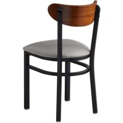 LT&S Boomerang Series Lancaster Table & Seating Boomerang Black Finish Chair With 2 1/2" Light Gray Vinyl Padded Seat And Antique Walnut Wood Back -Zown Shop 2293460