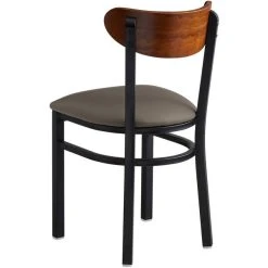 LT&S Boomerang Series Lancaster Table & Seating Boomerang Black Finish Chair With 2 1/2" Taupe Vinyl Padded Seat And Antique Walnut Wood Back -Zown Shop 2293466