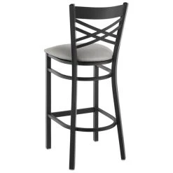 Lancaster Table & Seating Black Finish Cross Back Bar Stool With 2 1/2" Light Gray Vinyl Padded Seat 6 Lancaster Table & Seating Black Finish Cross Back Bar Stool With 2 1/2" Light Gray Vinyl Padded Seat -Zown Shop 2293825