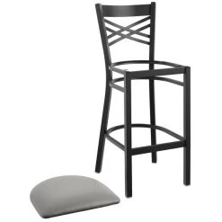 Lancaster Table & Seating Black Finish Cross Back Bar Stool With 2 1/2" Light Gray Vinyl Padded Seat 7 Lancaster Table & Seating Black Finish Cross Back Bar Stool With 2 1/2" Light Gray Vinyl Padded Seat -Zown Shop 2293826