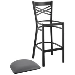 Lancaster Table & Seating Black Finish Cross Back Bar Stool With 2 1/2" Dark Gray Vinyl Padded Seat 7 Lancaster Table & Seating Black Finish Cross Back Bar Stool With 2 1/2" Dark Gray Vinyl Padded Seat -Zown Shop 2293829