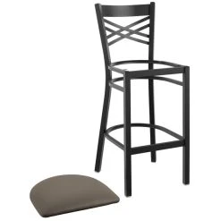 Lancaster Table & Seating Black Finish Cross Back Bar Stool With 2 1/2" Taupe Vinyl Padded Seat 7 Lancaster Table & Seating Black Finish Cross Back Bar Stool With 2 1/2" Taupe Vinyl Padded Seat -Zown Shop 2293841