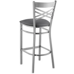 Lancaster Table & Seating Clear Coat Finish Cross Back Bar Stool With 2 1/2" Dark Gray Vinyl Padded Seat -Zown Shop 2293845