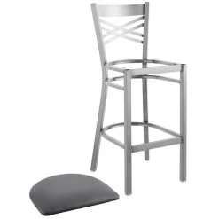Lancaster Table & Seating Clear Coat Finish Cross Back Bar Stool With 2 1/2" Dark Gray Vinyl Padded Seat -Zown Shop 2293846