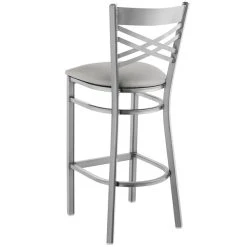 Lancaster Table & Seating Clear Coat Finish Cross Back Bar Stool With 2 1/2" Light Gray Vinyl Padded Seat -Zown Shop 2293853