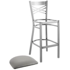 Lancaster Table & Seating Clear Coat Finish Cross Back Bar Stool With 2 1/2" Light Gray Vinyl Padded Seat -Zown Shop 2293854