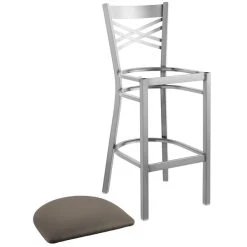 Lancaster Table & Seating Clear Coat Finish Cross Back Bar Stool With 2 1/2" Taupe Vinyl Padded Seat -Zown Shop 2293857