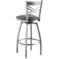 Lancaster Table & Seating Clear Coat Finish Cross Back Swivel Bar Stool With 2 1/2" Dark Gray Vinyl Padded Seat -Zown Shop 2293865