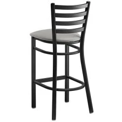 Lancaster Table & Seating Black Finish Ladder Back Bar Stool With 2 1/2" Light Gray Vinyl Padded Seat -Zown Shop 2293938