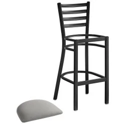 Lancaster Table & Seating Black Finish Ladder Back Bar Stool With 2 1/2" Light Gray Vinyl Padded Seat -Zown Shop 2293939