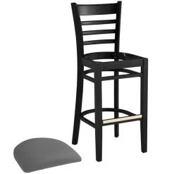 Lancaster Table & Seating Black Finish Wooden Ladder Back Bar Height Chair With Dark Gray Padded Seat -Zown Shop 2293958
