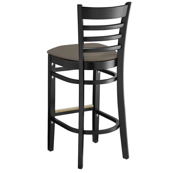 Lancaster Table & Seating Black Finish Wooden Ladder Back Bar Height Chair With Taupe Padded Seat 3 Lancaster Table & Seating Black Finish Wooden Ladder Back Bar Height Chair With Taupe Padded Seat - Image 3