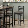 Lancaster Table & Seating Black Finish Wooden Ladder Back Bar Height Chair With Taupe Padded Seat