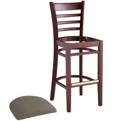 Lancaster Table & Seating Mahogany Finish Wooden Ladder Back Bar Height Chair With Taupe Padded Seat -Zown Shop 2294014