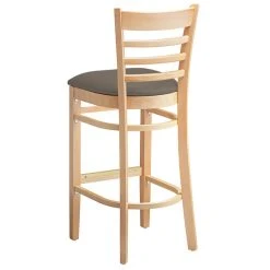 Lancaster Table & Seating Natural Finish Wooden Ladder Back Bar Height Chair With Taupe Padded Seat -Zown Shop 2294051