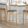 Lancaster Table & Seating Natural Finish Wooden Ladder Back Bar Height Chair With Taupe Padded Seat