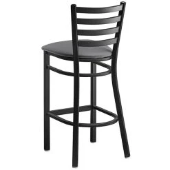 Lancaster Table & Seating Black Finish Ladder Back Bar Stool With 2 1/2" Dark Gray Vinyl Padded Seat -Zown Shop 2294192