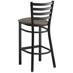 Lancaster Table & Seating Black Finish Ladder Back Bar Stool With 2 1/2" Taupe Vinyl Padded Seat 6 Lancaster Table & Seating Black Finish Ladder Back Bar Stool With 2 1/2" Taupe Vinyl Padded Seat -Zown Shop 2294202