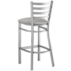 Lancaster Table & Seating Clear Coat Finish Ladder Back Bar Stool With 2 1/2" Light Gray Vinyl Padded Seat 6 Lancaster Table & Seating Clear Coat Finish Ladder Back Bar Stool With 2 1/2" Light Gray Vinyl Padded Seat -Zown Shop 2294533