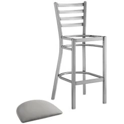 Lancaster Table & Seating Clear Coat Finish Ladder Back Bar Stool With 2 1/2" Light Gray Vinyl Padded Seat 7 Lancaster Table & Seating Clear Coat Finish Ladder Back Bar Stool With 2 1/2" Light Gray Vinyl Padded Seat -Zown Shop 2294534