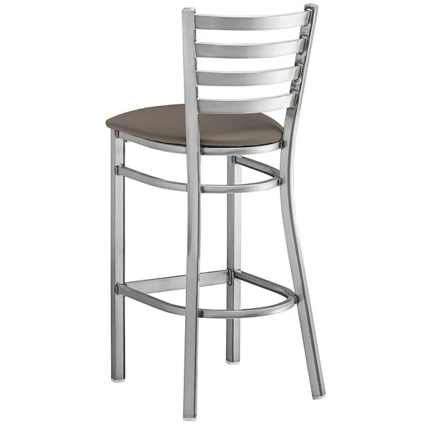 Lancaster Table & Seating Clear Coat Finish Ladder Back Bar Stool With 2 1/2" Taupe Vinyl Padded Seat 3 Lancaster Table & Seating Clear Coat Finish Ladder Back Bar Stool With 2 1/2" Taupe Vinyl Padded Seat - Image 3