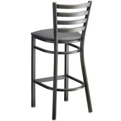 Lancaster Table & Seating Distressed Copper Finish Ladder Back Bar Stool With 2 1/2" Dark Gray Vinyl Padded Seat -Zown Shop 2294550