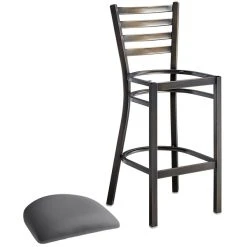 Lancaster Table & Seating Distressed Copper Finish Ladder Back Bar Stool With 2 1/2" Dark Gray Vinyl Padded Seat -Zown Shop 2294551