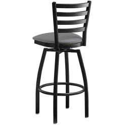 Lancaster Table & Seating Black Finish Ladder Back Swivel Bar Stool With 2 1/2" Dark Gray Vinyl Padded Seat -Zown Shop 2294626