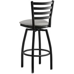 Lancaster Table & Seating Black Finish Ladder Back Swivel Bar Stool With 2 1/2" Light Gray Vinyl Padded Seat -Zown Shop 2294628