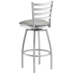 Lancaster Table & Seating Clear Coat Finish Ladder Back Swivel Bar Stool With 2 1/2" Light Gray Vinyl Padded Seat -Zown Shop 2294634