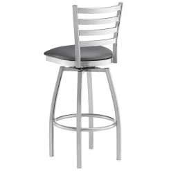 Lancaster Table & Seating Clear Coat Finish Ladder Back Swivel Bar Stool With 2 1/2" Dark Gray Vinyl Padded Seat -Zown Shop 2294638