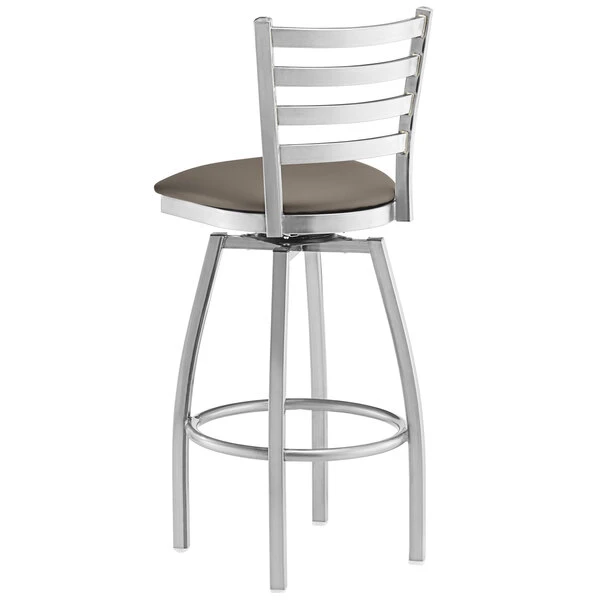 Lancaster Table & Seating Clear Coat Finish Ladder Back Swivel Bar Stool With 2 1/2" Taupe Vinyl Padded Seat 3 Lancaster Table & Seating Clear Coat Finish Ladder Back Swivel Bar Stool With 2 1/2" Taupe Vinyl Padded Seat - Image 3
