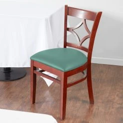 Lancaster Table & Seating Mahogany Finish Wooden Diamond Back Chair With Seafoam Padded Seat