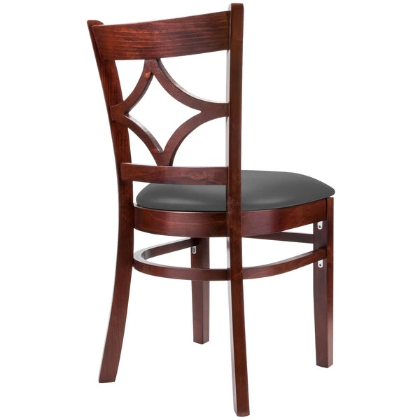 Lancaster Table & Seating Mahogany Finish Wooden Diamond Back Chair With Dark Gray Padded Seat 3 Lancaster Table & Seating Mahogany Finish Wooden Diamond Back Chair With Dark Gray Padded Seat - Image 3