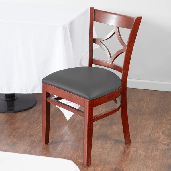 Lancaster Table & Seating Mahogany Finish Wooden Diamond Back Chair With Dark Gray Padded Seat 1 Lancaster Table & Seating Mahogany Finish Wooden Diamond Back Chair With Dark Gray Padded Seat