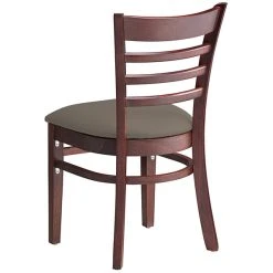 Lancaster Table & Seating Mahogany Finish Wooden Ladder Back Chair With Taupe Padded Seat -Zown Shop 2294985