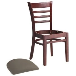 Lancaster Table & Seating Mahogany Finish Wooden Ladder Back Chair With Taupe Padded Seat -Zown Shop 2294986