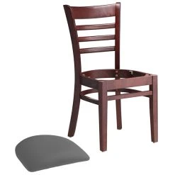 Lancaster Table & Seating Mahogany Finish Wooden Ladder Back Chair With Dark Gray Padded Seat -Zown Shop 2295007