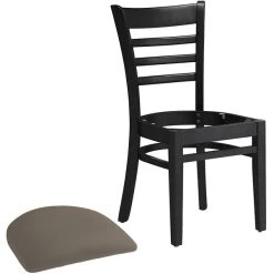 Lancaster Table & Seating Black Finish Wooden Ladder Back Chair With Taupe Padded Seat -Zown Shop 2295021