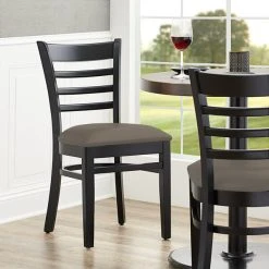 Lancaster Table & Seating Black Finish Wooden Ladder Back Chair With Taupe Padded Seat