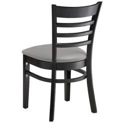 Lancaster Table & Seating Black Finish Wooden Ladder Back Chair With Light Gray Padded Seat 6 Lancaster Table & Seating Black Finish Wooden Ladder Back Chair With Light Gray Padded Seat -Zown Shop 2295034
