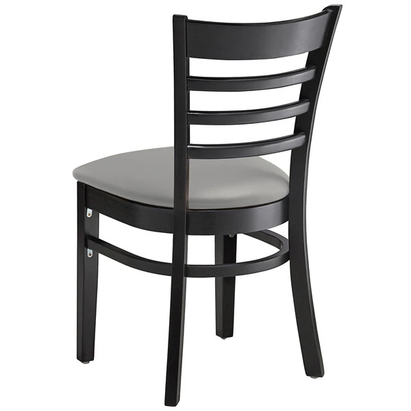Lancaster Table & Seating Black Finish Wooden Ladder Back Chair With Light Gray Padded Seat 3 Lancaster Table & Seating Black Finish Wooden Ladder Back Chair With Light Gray Padded Seat - Image 3