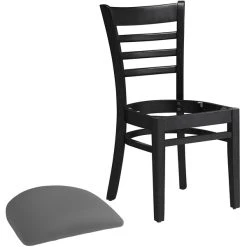 Lancaster Table & Seating Black Finish Wooden Ladder Back Chair With Dark Gray Padded Seat -Zown Shop 2295042