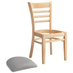 Lancaster Table & Seating Natural Finish Wooden Ladder Back Chair With Light Gray Padded Seat -Zown Shop 2295181