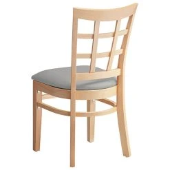 Lancaster Table & Seating Natural Finish Wooden Window Back Chair With Light Gray Padded Seat -Zown Shop 2295215