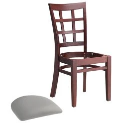 Lancaster Table & Seating Mahogany Finish Wooden Window Back Chair With Light Gray Padded Seat -Zown Shop 2295247