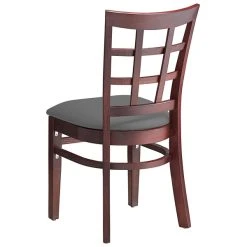 Lancaster Table & Seating Mahogany Finish Wooden Window Back Chair With Dark Gray Padded Seat -Zown Shop 2295253