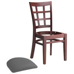 Lancaster Table & Seating Mahogany Finish Wooden Window Back Chair With Dark Gray Padded Seat -Zown Shop 2295254